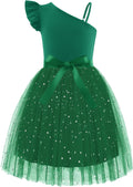 Girls One Shoulder Ruffle Tulle Dress with Belted Ribbon - Summer