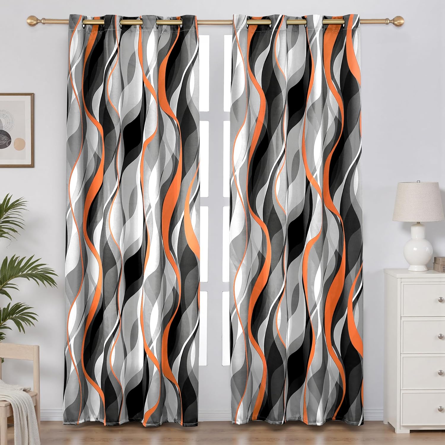 Weesire Orange and Grey Curtains for Modern Living Spaces