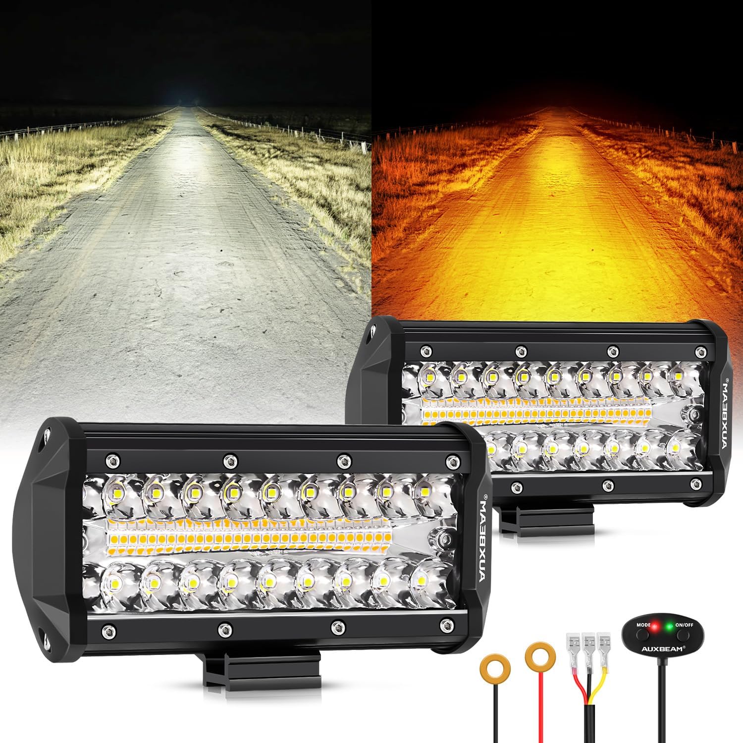 Auxbeam 7in 300W LED Light Bar with 6 Modes for Off-Road Use