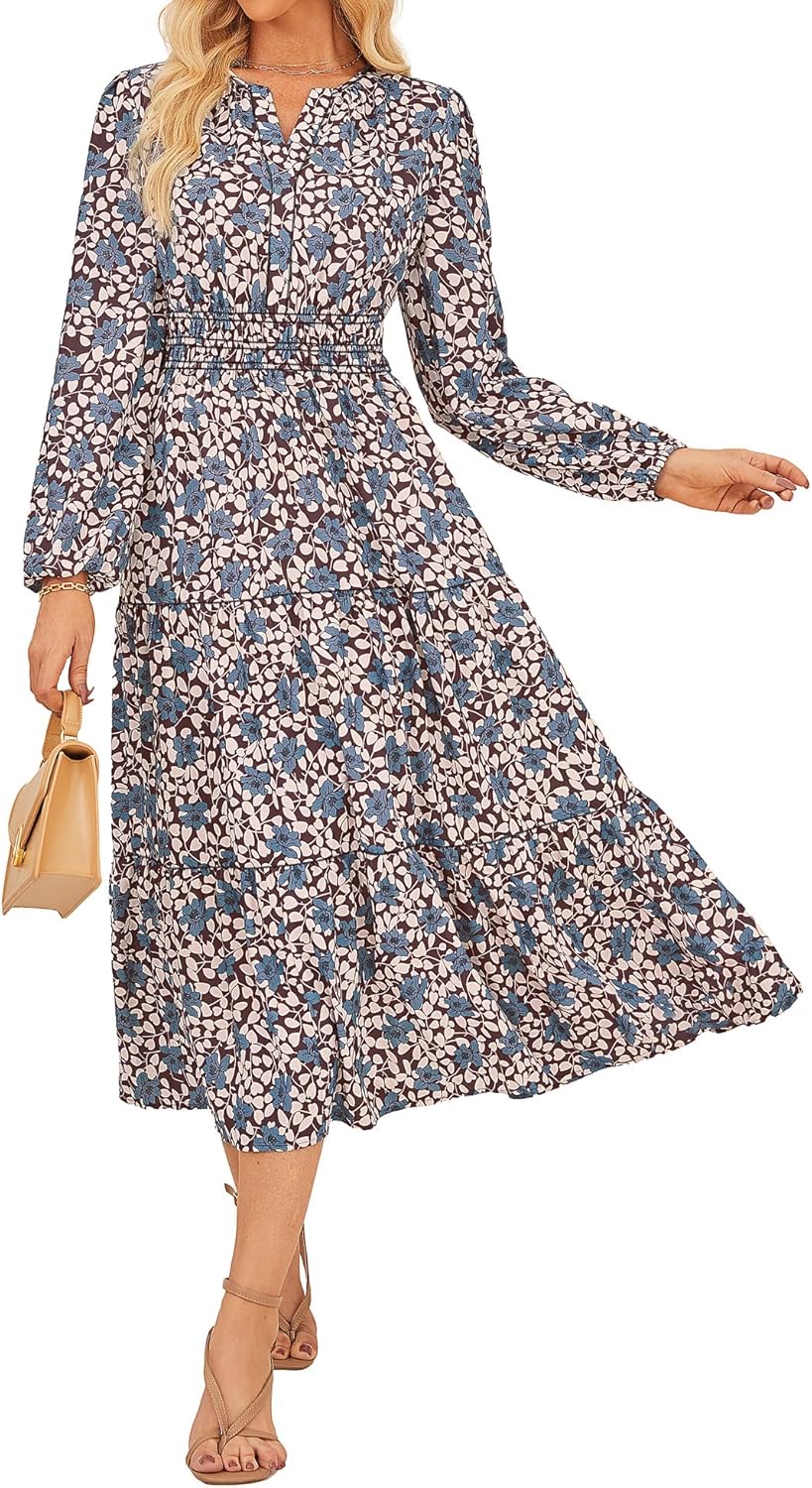 Floral Long Sleeve Maxi Dress for Women - Perfect for Weddings