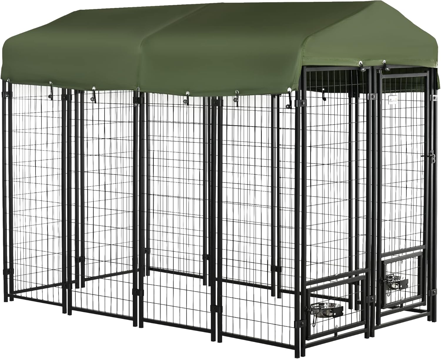 PawHut 8ft x 4ft x 6ft Dog Kennel with Rotating Bowls & Cover