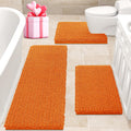 Extra Large Orange Chenille Bathroom Rug Set 3 Piece - Ultra Soft