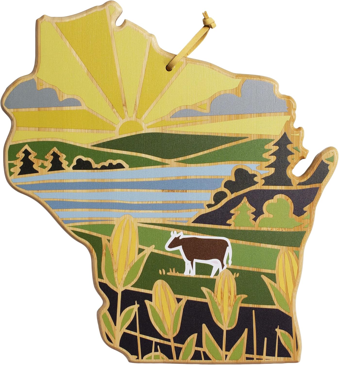 Wisconsin State Shaped Cutting Board with Beautiful Artwork