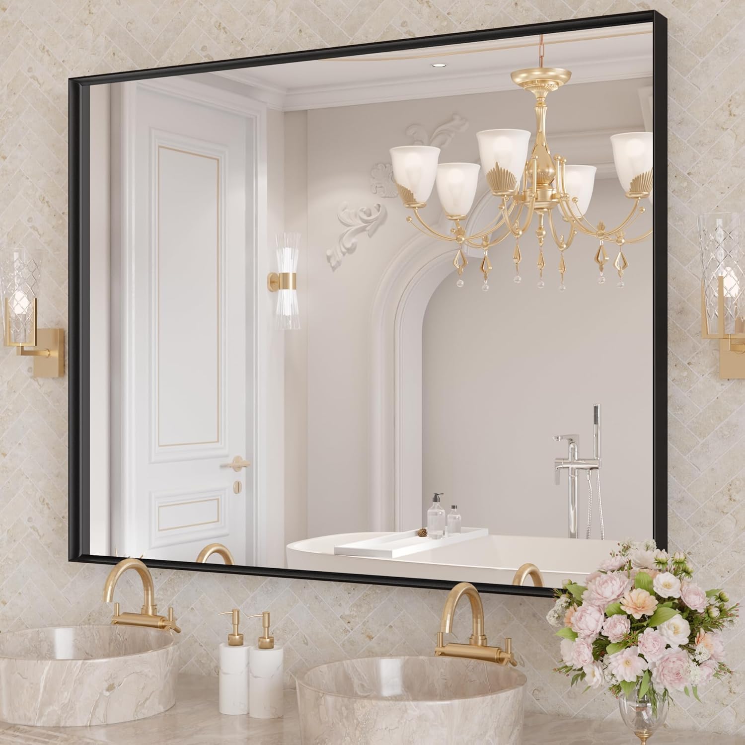 LOAAO Black Bathroom Mirror 40X30 for Modern Wall Decor