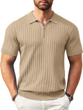 COOFANDY Men's Zipper Polo Shirt Ribbed Knit Short Sleeve - Casual