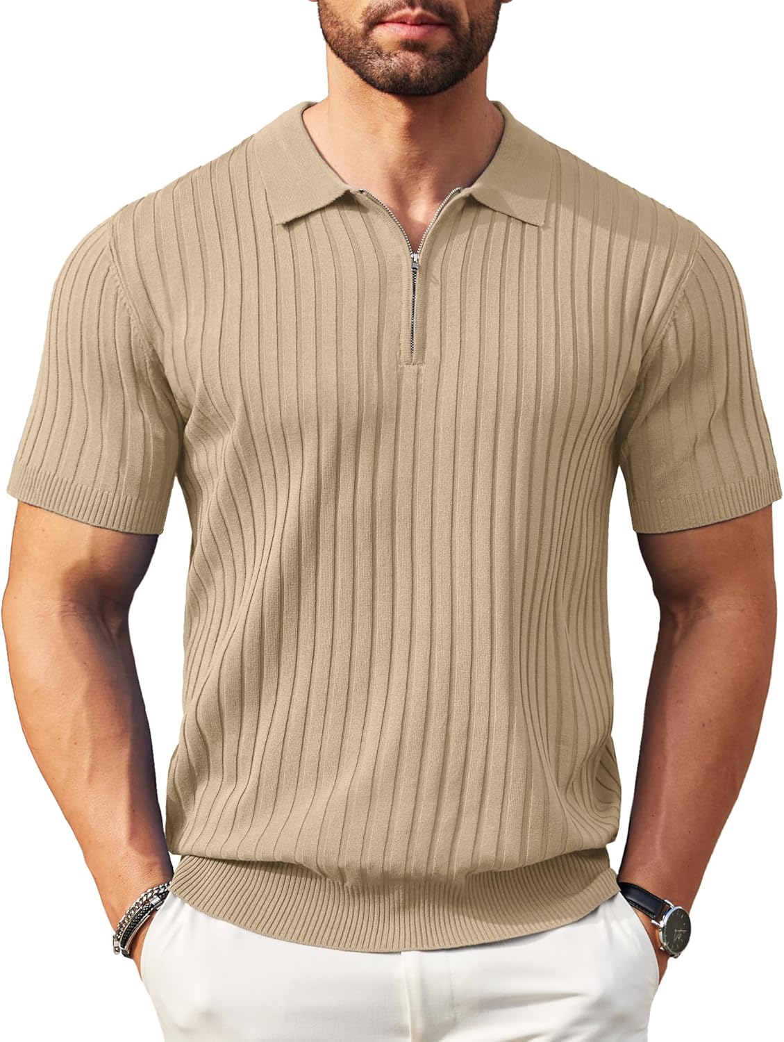 COOFANDY Men's Zipper Polo Shirts for Casual Golf and Fashion