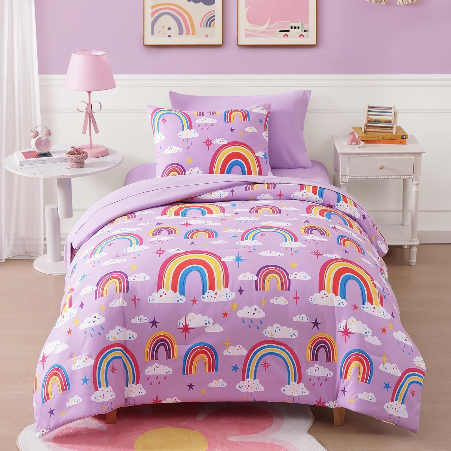 Twin Comforter Set for Boys - Glow in The Dark Rainbow Bedding