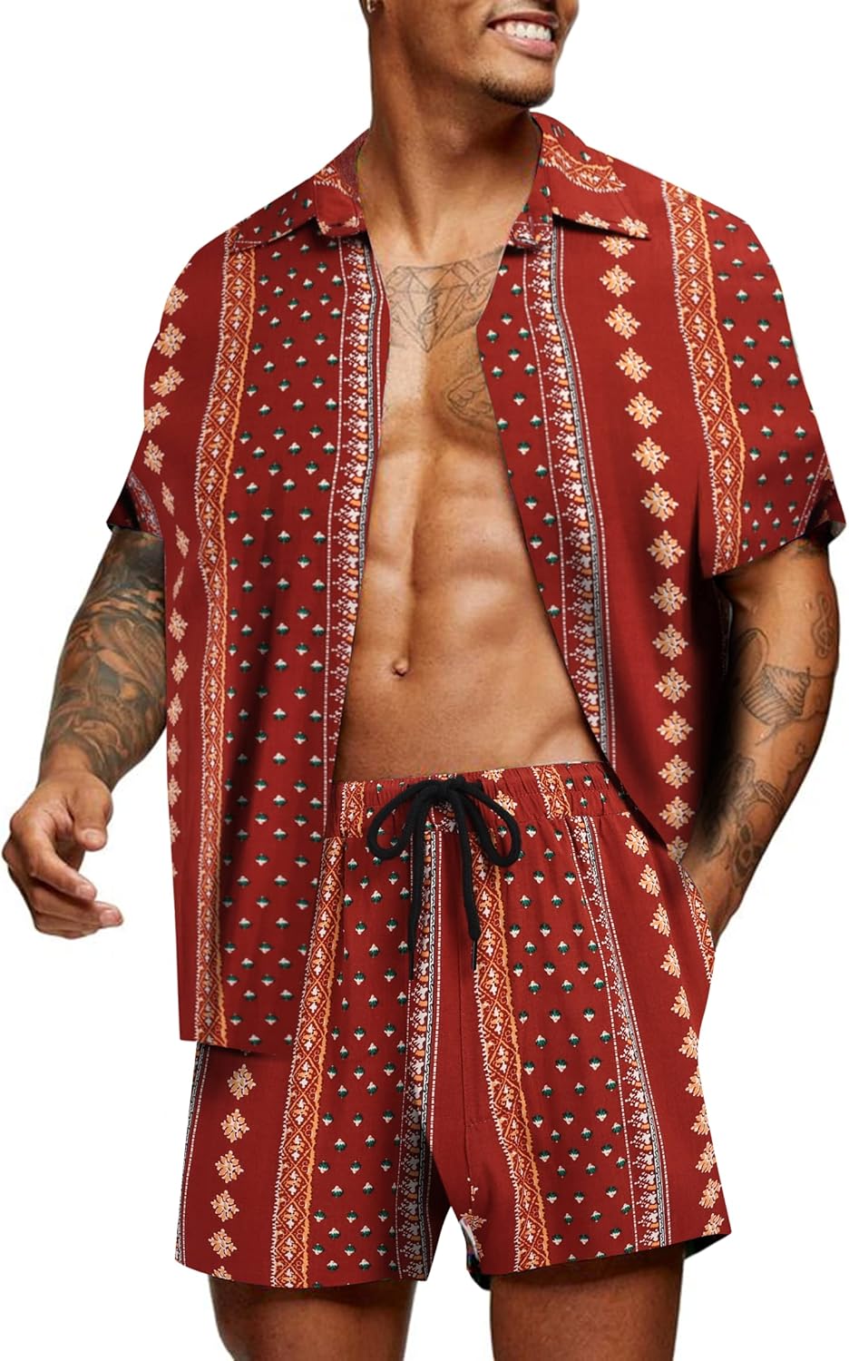 COOFANDY Men's Hawaiian Matching Set for Summer Beach Fun