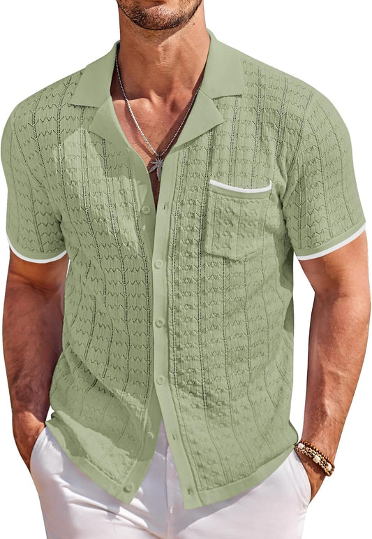COOFANDY Men's Knit Button Down Shirt for Summer Casual Style