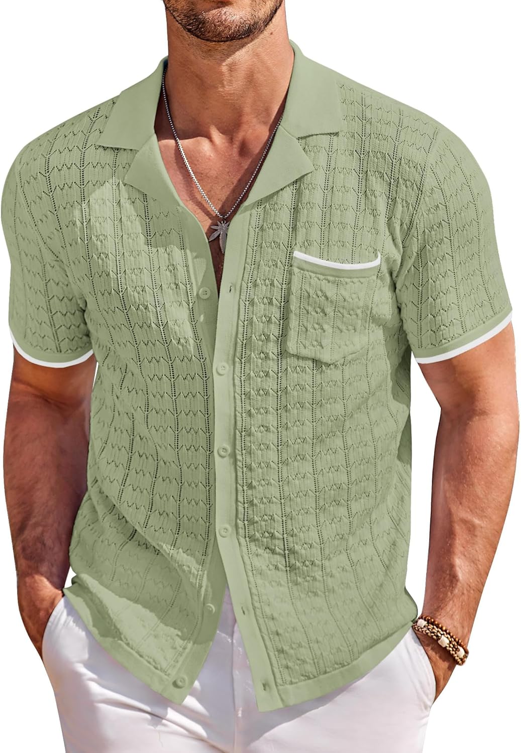 COOFANDY Men's Knit Button Down Shirt for Summer Beach Style