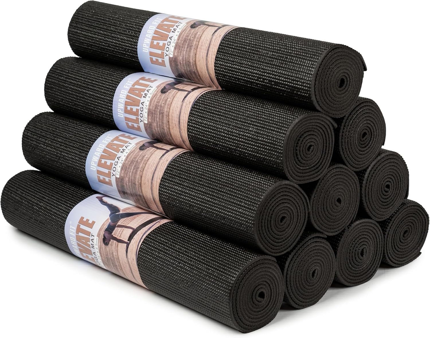 UPWARD FIT Yoga Mat 10-Pack: Non-Slip, Easy Clean, 72x24 x 4.5mm - Ideal for Schools/Studios
