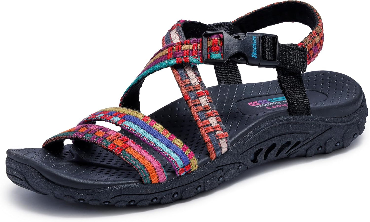 Skechers womens Reggae Sew Me Boho Woven Strappy Sandals