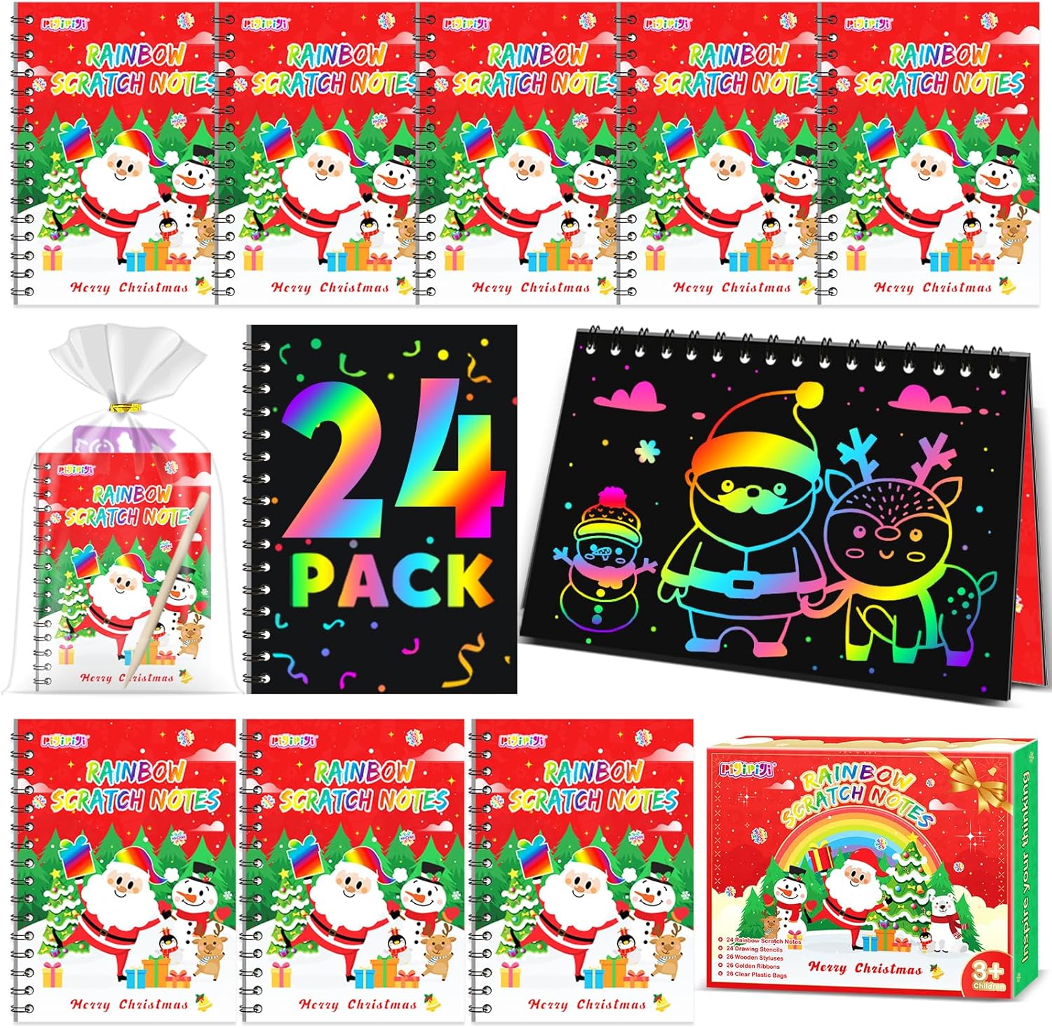 24 Pack Rainbow Scratch Notebook - Creative Kids Activity Set