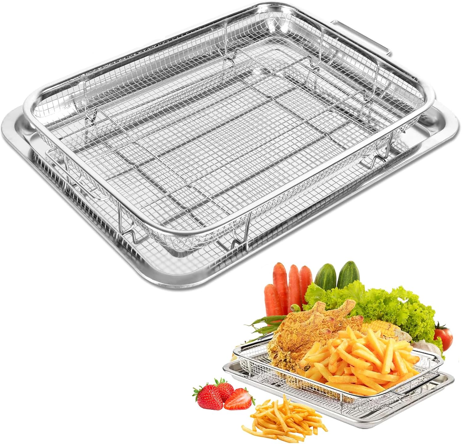 Stainless Steel Air Fryer Basket + Parchment Paper Set - Crispy Delights!