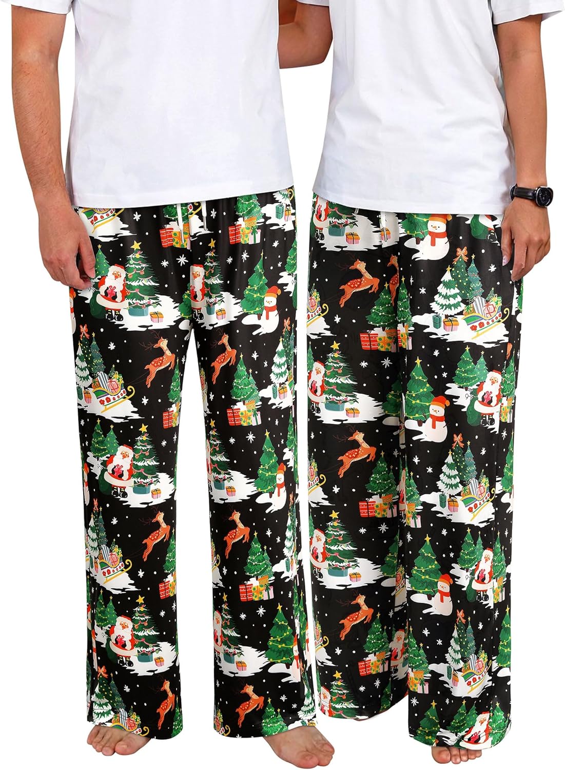 Cute Christmas Snowman Reindeer Print Pajama Pants for Comfort