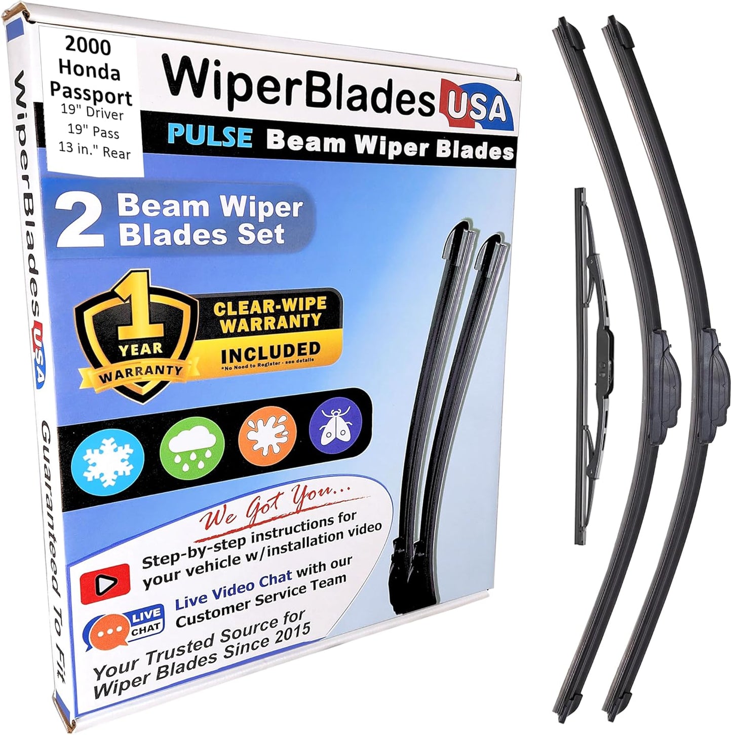 Wiper Blades Set for Honda Passport 2000 - 1yr Warranty Included