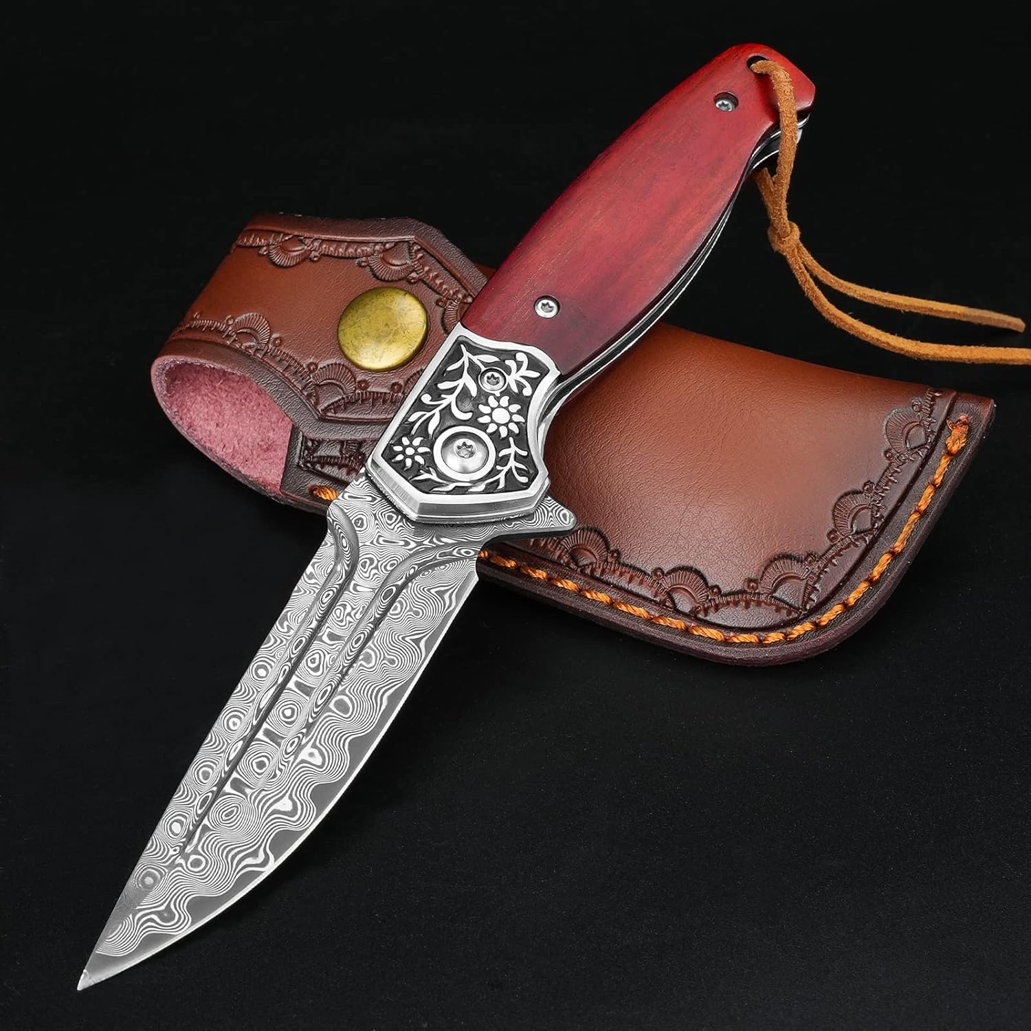 KOMWERO Damascus Pocket Knife: VG10 Steel Folding EDC Tool