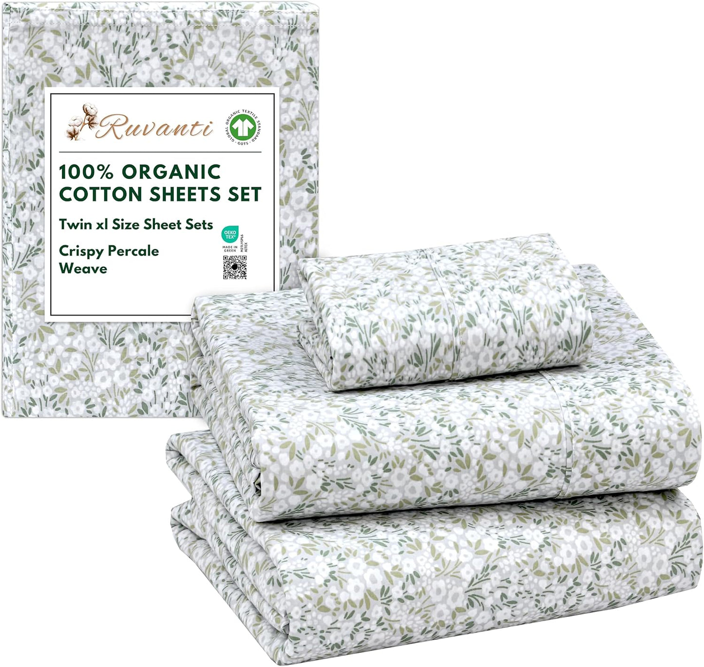 100% Organic Cotton Twin XL Sheets Set with Deep Pocket Fit