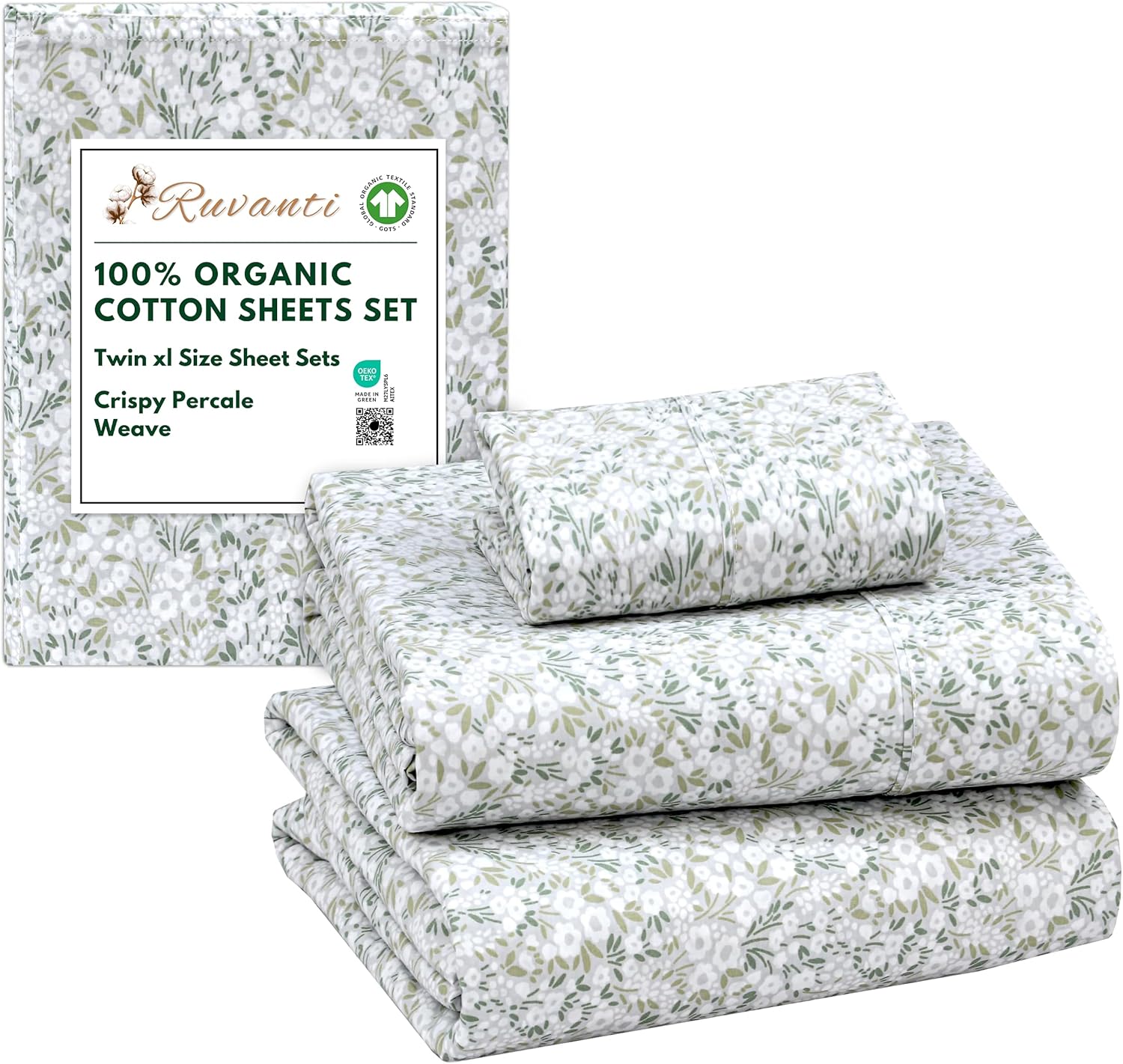 100% Organic Cotton Twin XL Sheets Set with Deep Pocket Fit