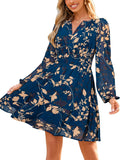 Womens Fall Floral Mini Dress 2025 - Boho Long Sleeve Chiffon