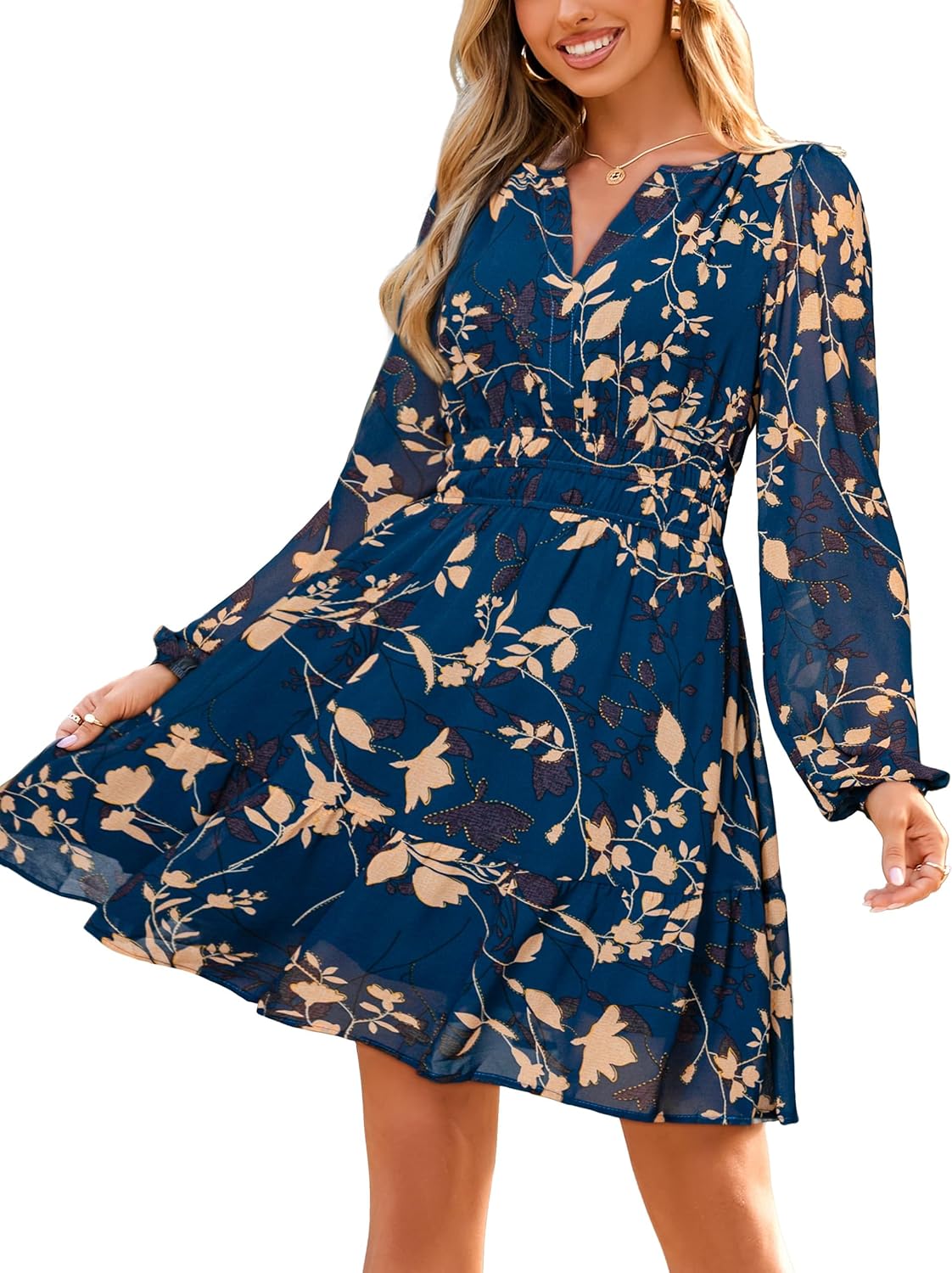 Simplee Womens Fall Floral Mini Dress for Casual Elegance
