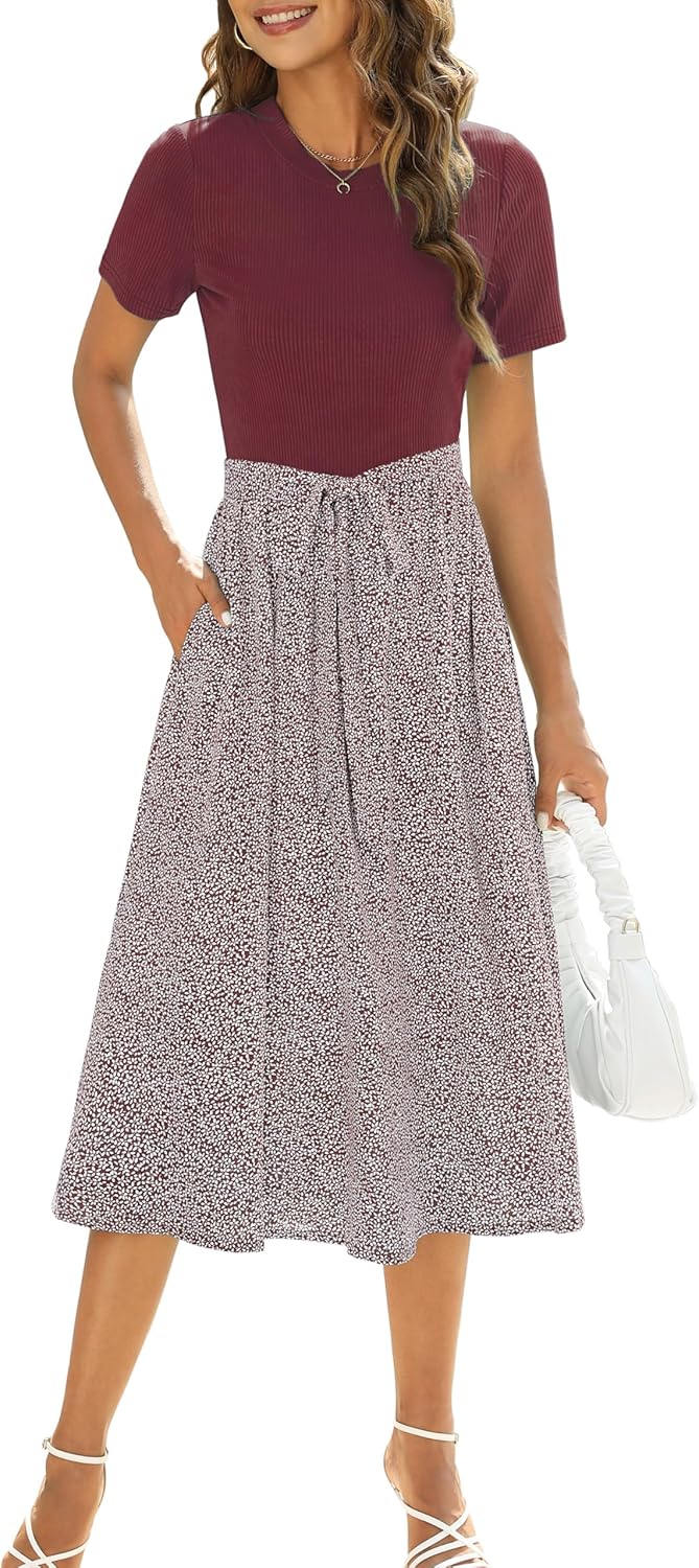Zattcas Women Summer Dress Short Sleeve Modest Midi Outfit
