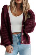 Women's Chunky Knit Short Cardigan Sweater - Oversized V Neck