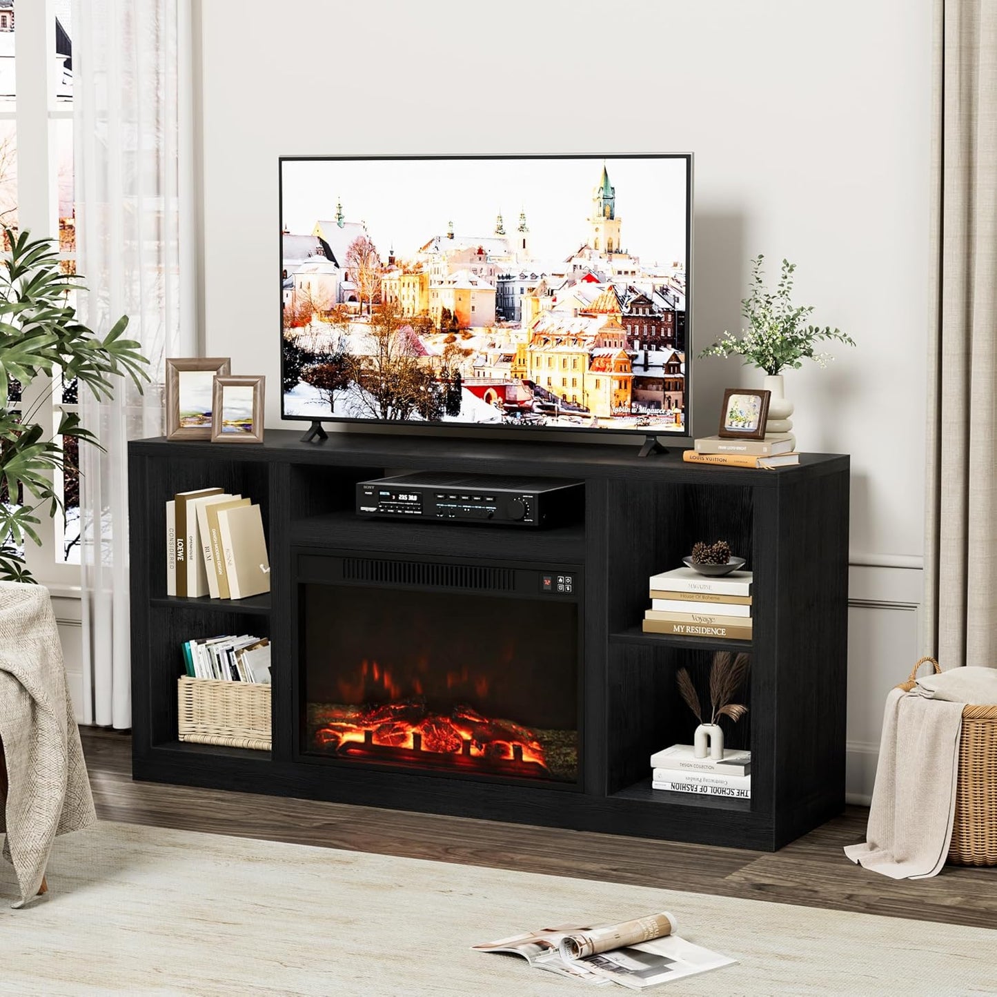 Farmhouse TV Stand with Electric Fireplace