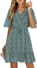 KIRUNDO Women's Summer Mini Dress - Flowy V Neck Ruffle ()