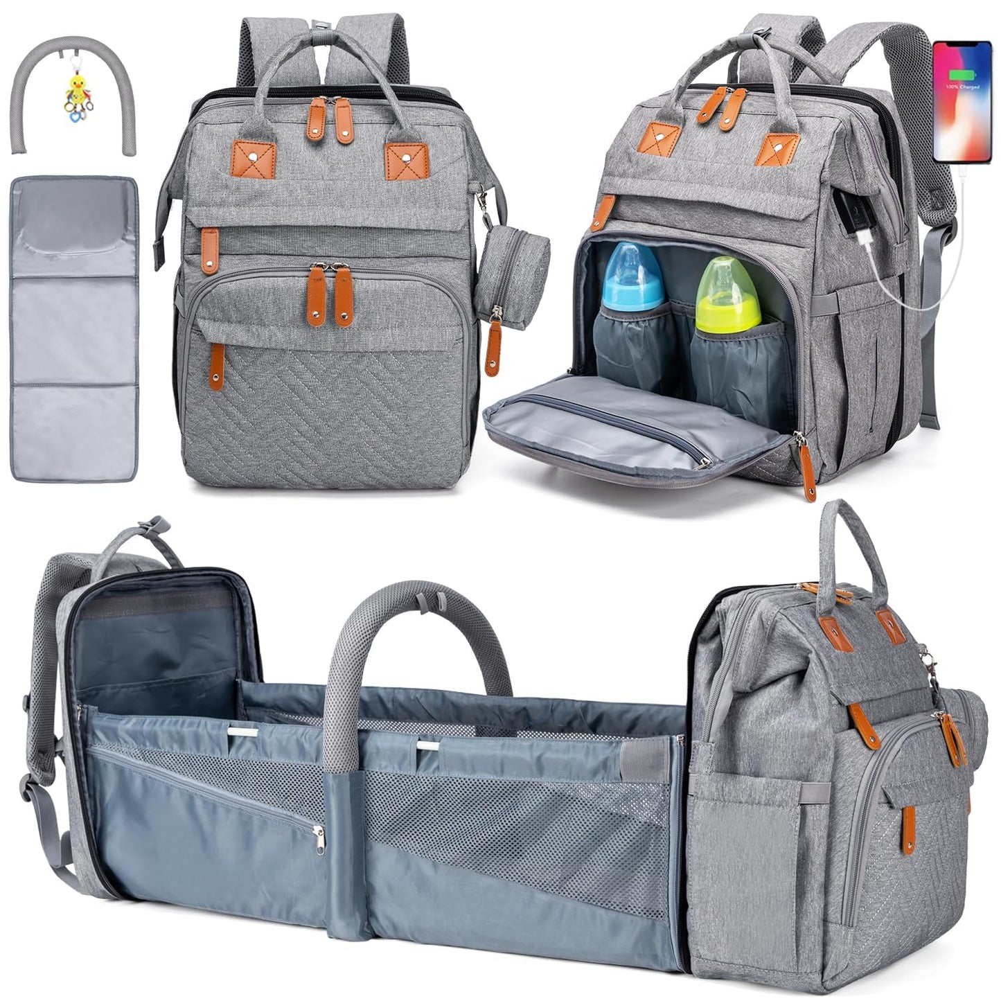 KABAQOO Large Diaper Bag Backpack with USB Port