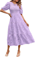 Women's Puff Sleeve Smocked Floral Midi Dress - Flowy Summer Style