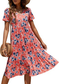 Women's Cotton Tiered Midi Dress - Loose V-Neck Ruffle Midi