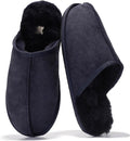 Mens Genuine Leather Shearling Slippers - Memory Foam Comfort