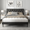 Dark Grey King Platform Bed Frame with Button Tufted Headboard - Noise