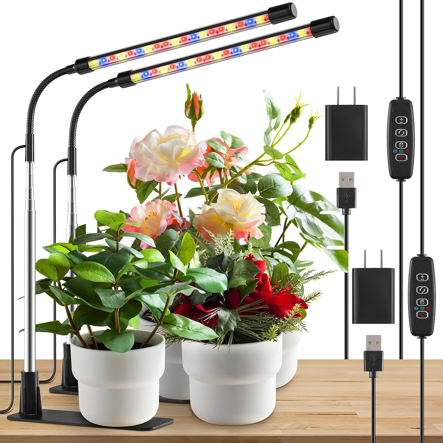 Full Spectrum LED Grow Lights 10-Level Dimmable Strip Set - Auto Timer, Adjustable Height (2 Pack)