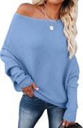 Womens Off Shoulder Sweater - Loose Fit Long Batwing Sleeve Knit
