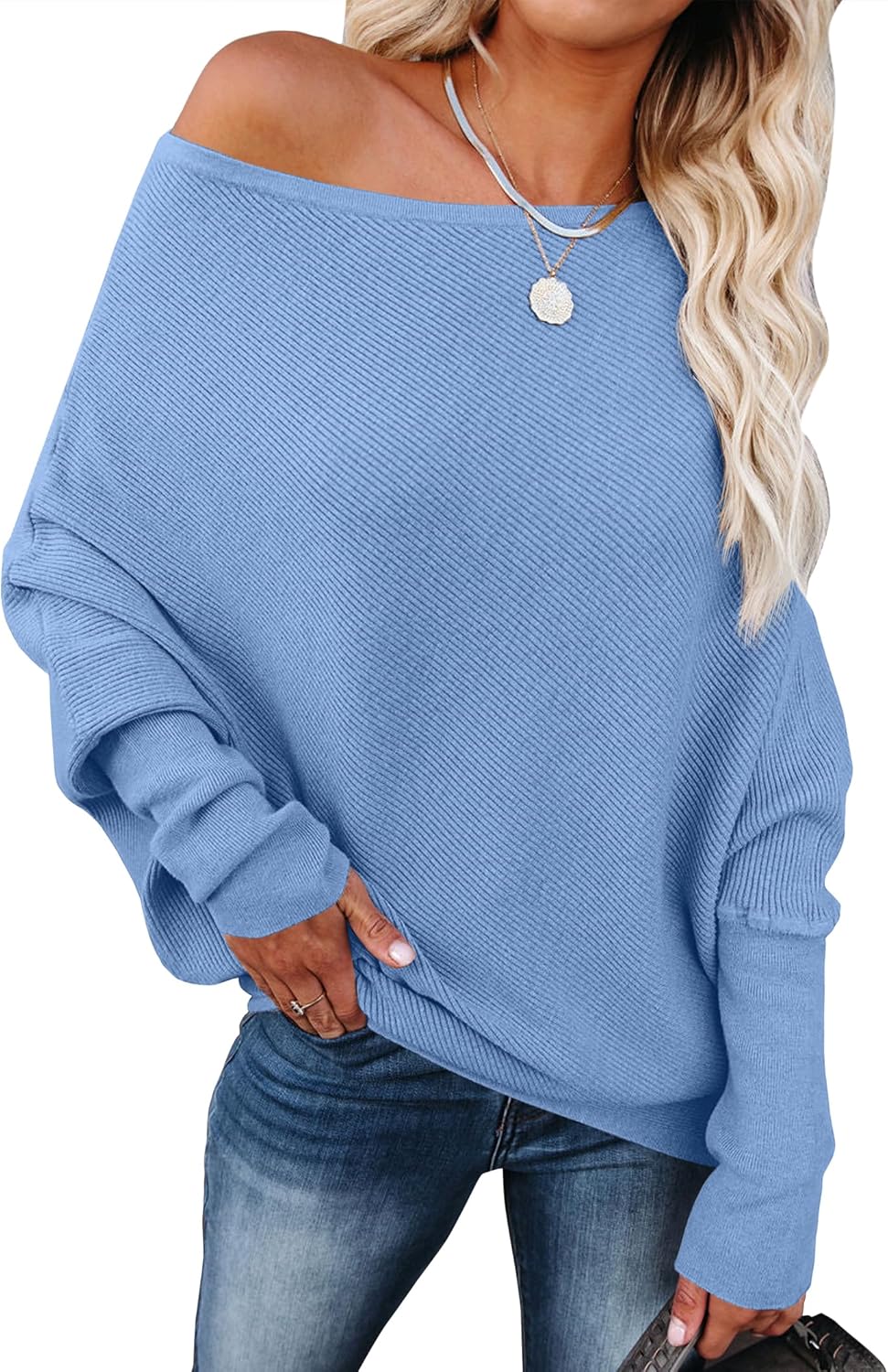 Womens Off Shoulder Sweaters for Fall - Casual Knit Tops