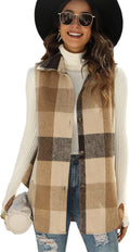 Tanming Womens Plaid Vest Brushed Flannel Sleeveless Shacket Shirt