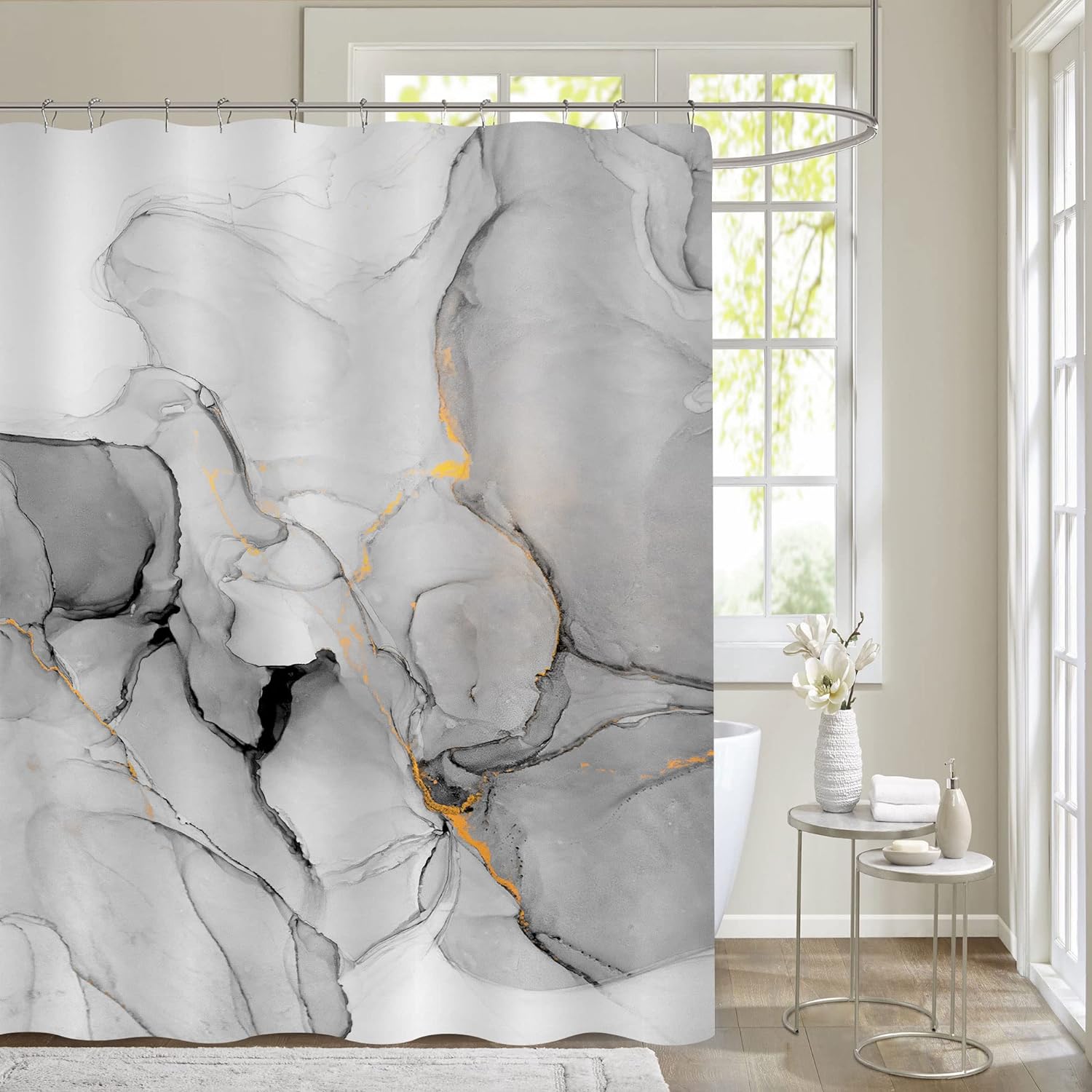 Abstract Silver Marble Shower Curtain Set