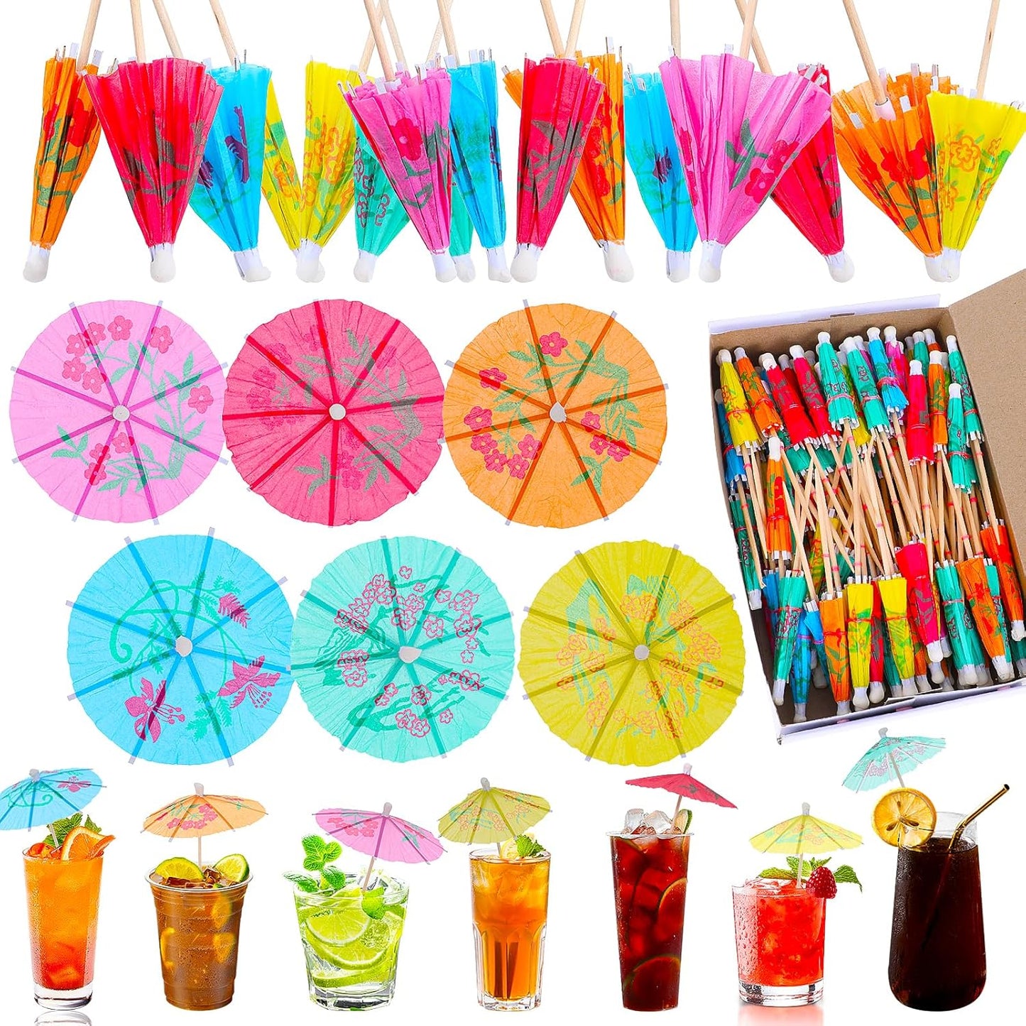 400 Assorted Color Mini Umbrella Picks - Party Perfect!
