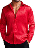 Men's Silk Satin Jacquard Floral Dress Shirt - Shiny Slim Fit Clothing