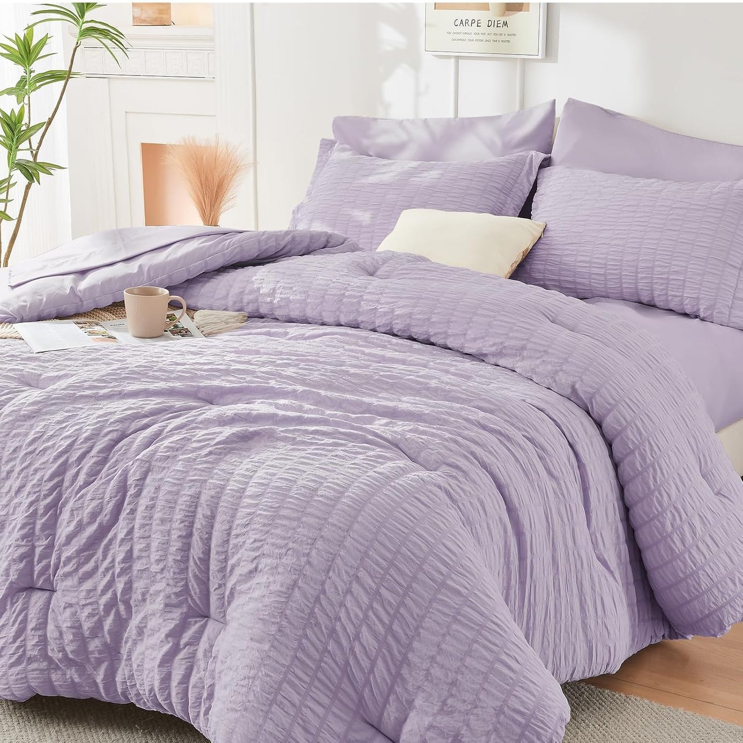 HYMOKEGE Lavender Twin Comforter Set for All Season Luxury