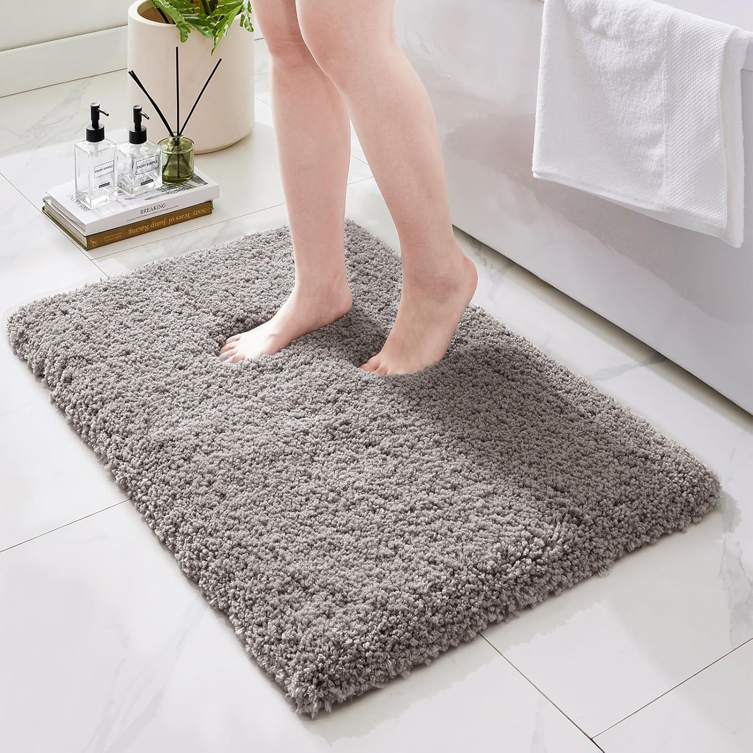 Bathroom Rugs Grey 24x36 Machine Washable Thick Fluffy Mat