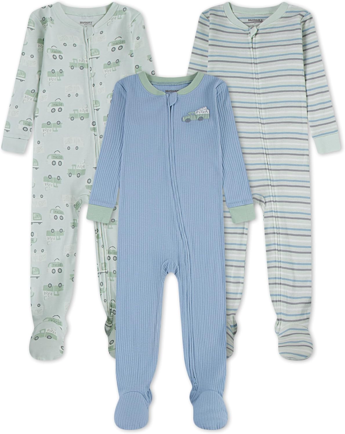 HUGGIES Baby Boys 3-Pack Footed Coverall Pajamas for Comfort
