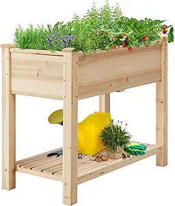 Yaheetech 34x18x30in Elevated Garden Bed with Storage Shelf
