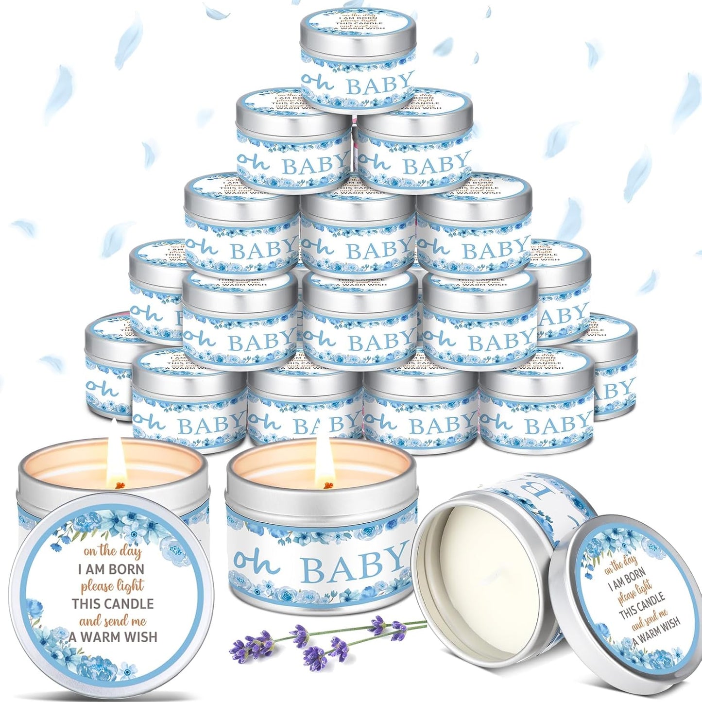 Lavender Scented Baby Shower Party Favors Candles Set of 24