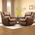 CANMOV Leather Recliner Chair Set of 2 - Classic Nut Brown Manual