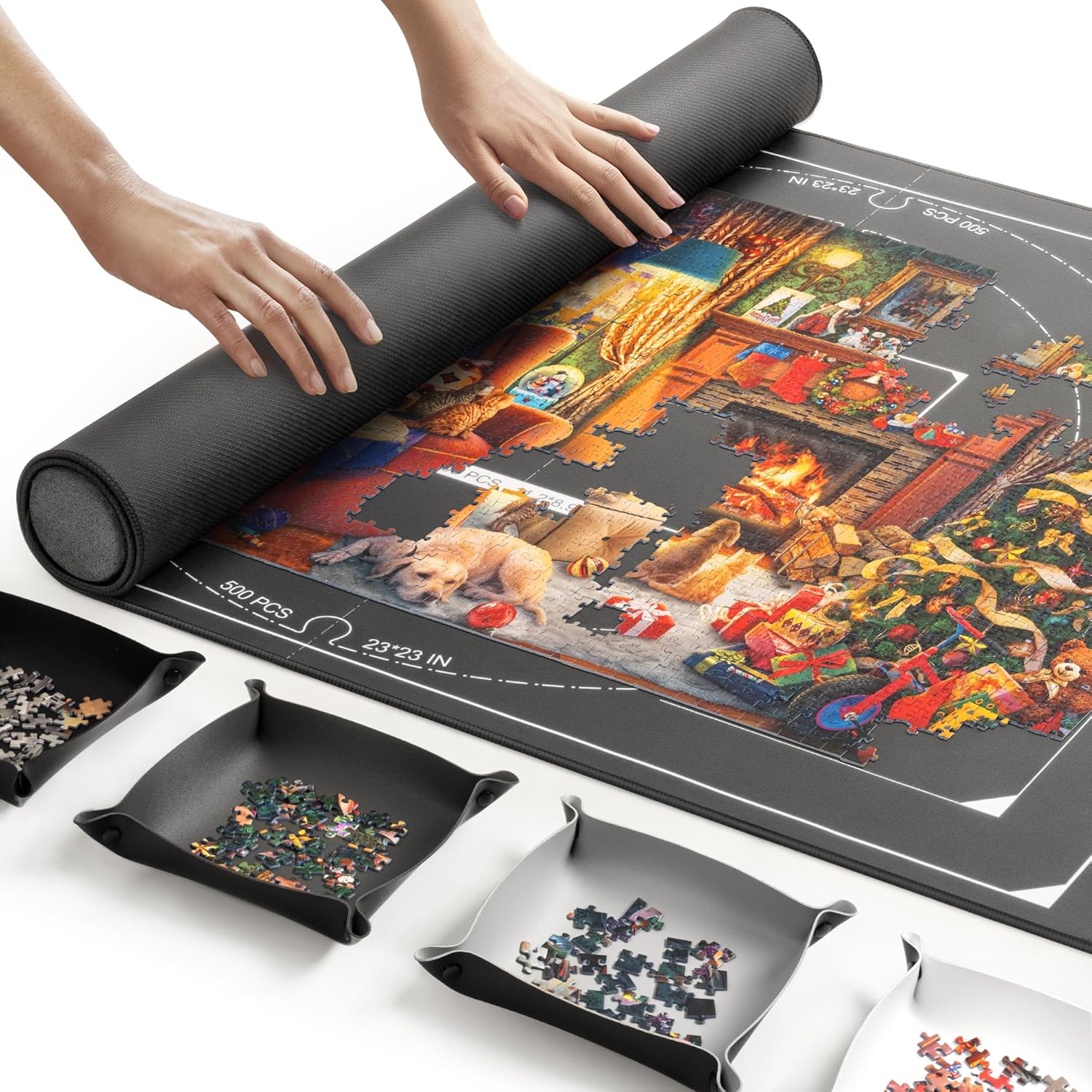 Puzzle Mat Roll Up 1500 Pieces with Sorting Trays and Bag