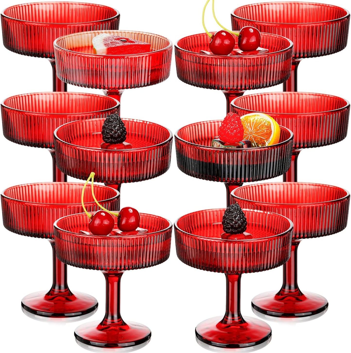 12 Pcs Ribbed Vintage Coupe Glasses for Elegant Cocktails
