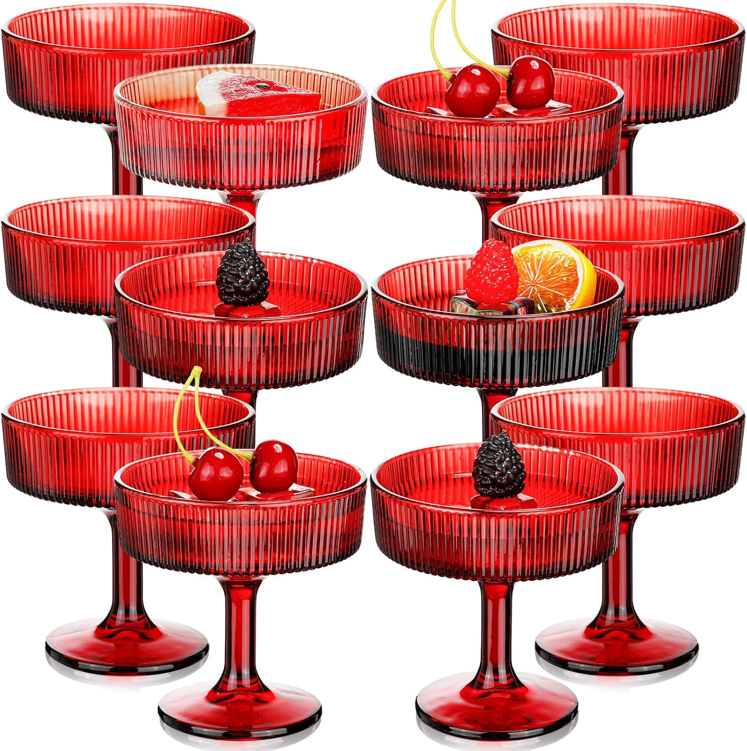 12 Pcs Ribbed Vintage Coupe Glasses for Elegant Cocktails